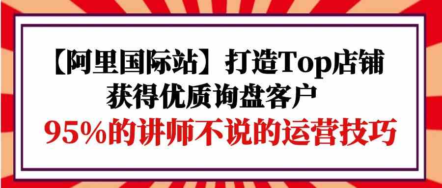 （9976期）【阿里国际站】打造Top店铺-获得优质询盘客户，95%的讲师不说的运营技巧-聚富网创