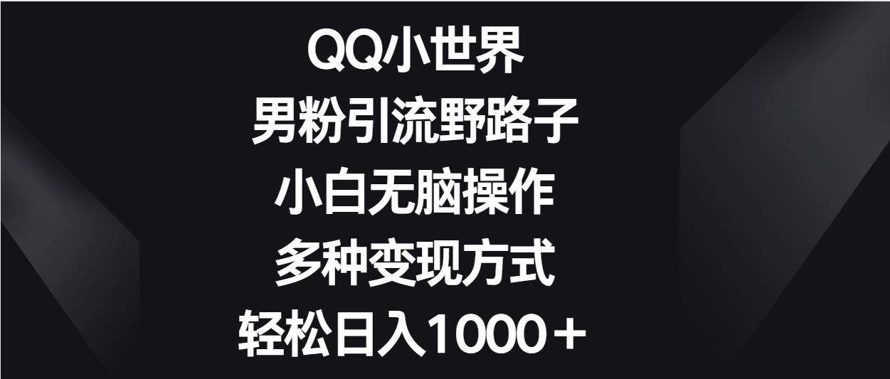 QQ小世界男粉引流野路子，小白无脑操作，多种变现方式轻松日入1000＋-聚富网创