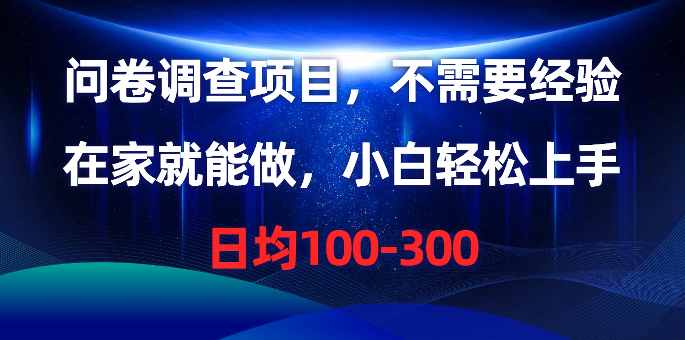 （10402期）问卷调查项目，不需要经验，在家就能做，小白轻松上手，日均100-300-聚富网创