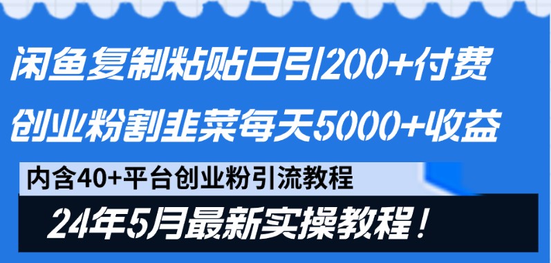 闲鱼复制粘贴日引200+付费创业粉，24年5月最新方法！割韭菜日稳定5000+收益-聚富网创