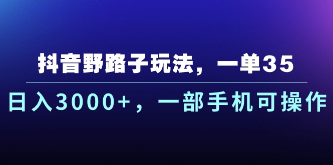 （10909期）抖音野路子玩法，一单35.日入3000+，一部手机可操作-聚富网创