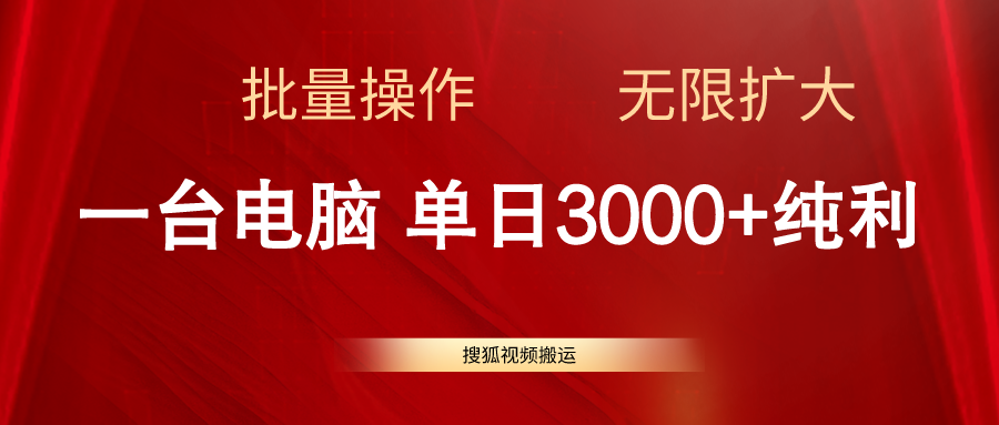 （11064期）搜狐视频搬运，一台电脑单日3000+，批量操作，可无限扩大-聚富网创