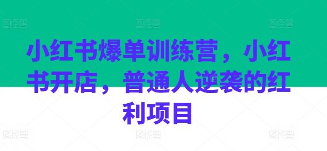 小红书爆单训练营，小红书开店，普通人逆袭的红利项目-聚富网创