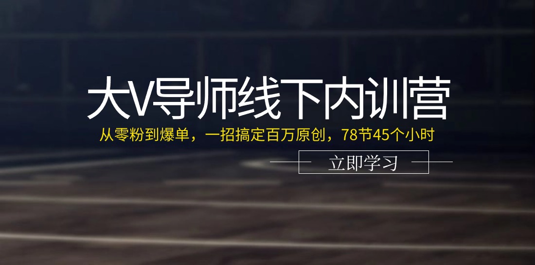 （11261期）大V导师线下内训营：从零粉到爆单，一招搞定百万原创，78节45个小时-聚富网创