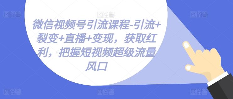 微信视频号引流课程-引流+裂变+直播+变现，获取红利，把握短视频超级流量风口-聚富网创