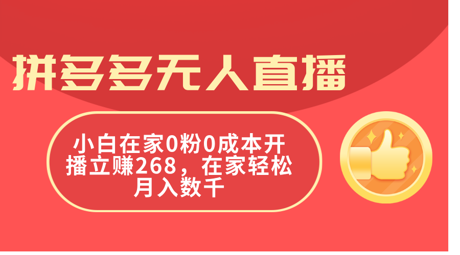 （11521期）拼多多无人直播，小白在家0粉0成本开播立赚268，在家轻松月入数千-聚富网创