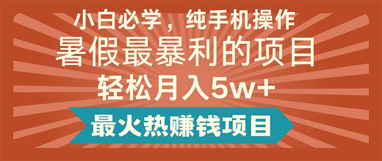 （11583期）小白必学，纯手机操作，暑假最暴利的项目轻松月入5w+最火热赚钱项目-聚富网创