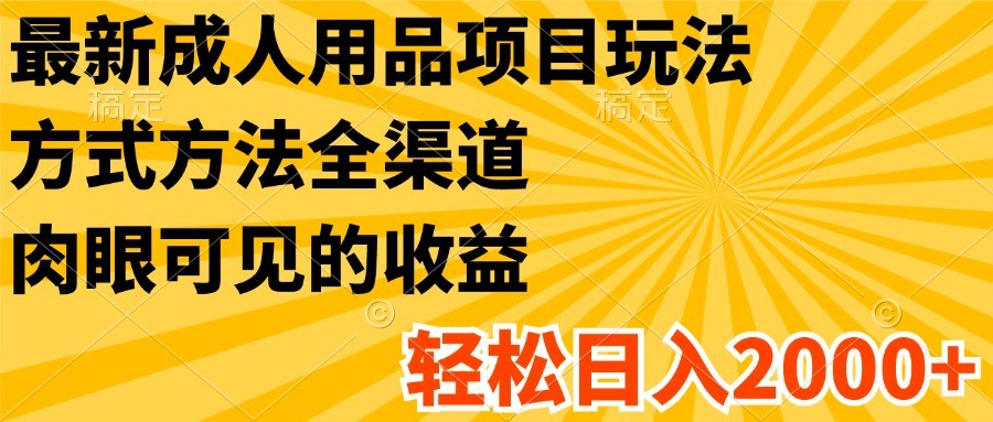 最新成人用品项目玩法，方式方法全渠道，肉眼可见的收益，轻松日入2000+-聚富网创