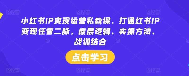 小红书IP变现运营私教课，打通红书IP变现任督二脉，底层逻辑、实操方法、战训结合-聚富网创