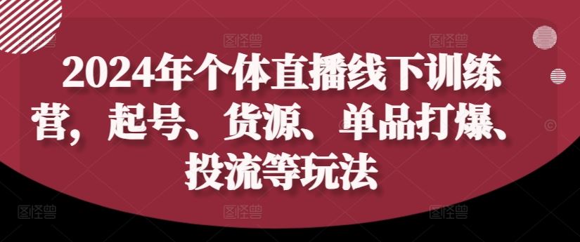 2024年个体直播训练营，起号、货源、单品打爆、投流等玩法-聚富网创