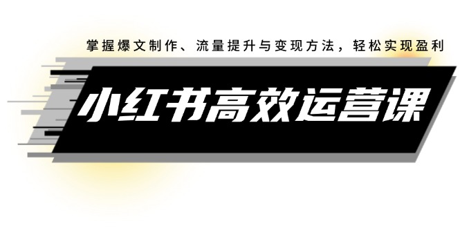 （12369期）小红书高效运营课：掌握爆文制作、流量提升与变现方法，轻松实现盈利-聚富网创