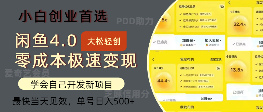 （12434期）闲鱼0成本极速变现项目，多种变现方式 单号日入500+最新玩法-聚富网创