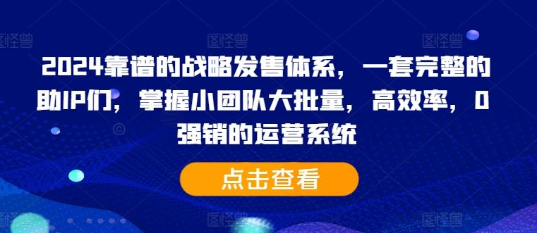 2024靠谱的战略发售体系，一套完整的助IP们，掌握小团队大批量，高效率，0 强销的运营系统-聚富网创