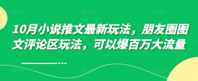 10月小说推文最新玩法，朋友圈图文评论区玩法，可以爆百万大流量-聚富网创