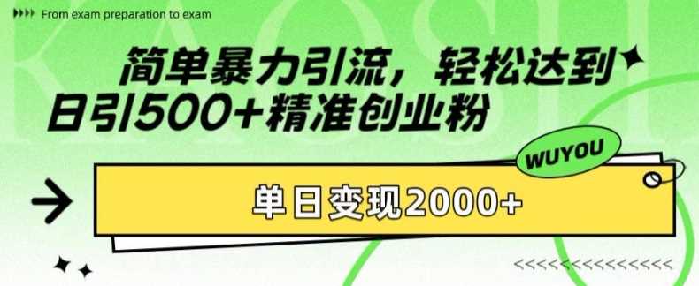 简单暴力引流，轻松达到日引500+精准创业粉，单日变现2k【揭秘】-聚富网创