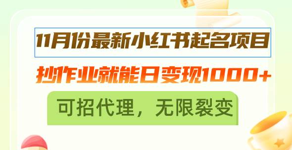 （13256期）11月份最新小红书起名项目，抄作业就能日变现1000+，可招代理，无限裂变-聚富网创