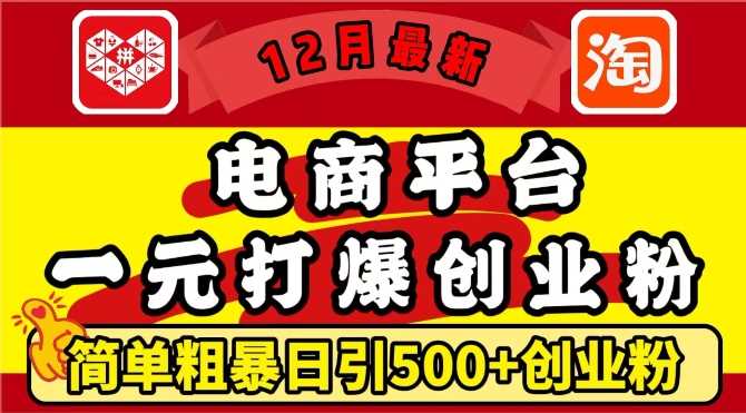 12月最新：电商平台1元打爆创业粉，简单粗暴日引500+精准创业粉，轻松月入过W【揭秘】-聚富网创