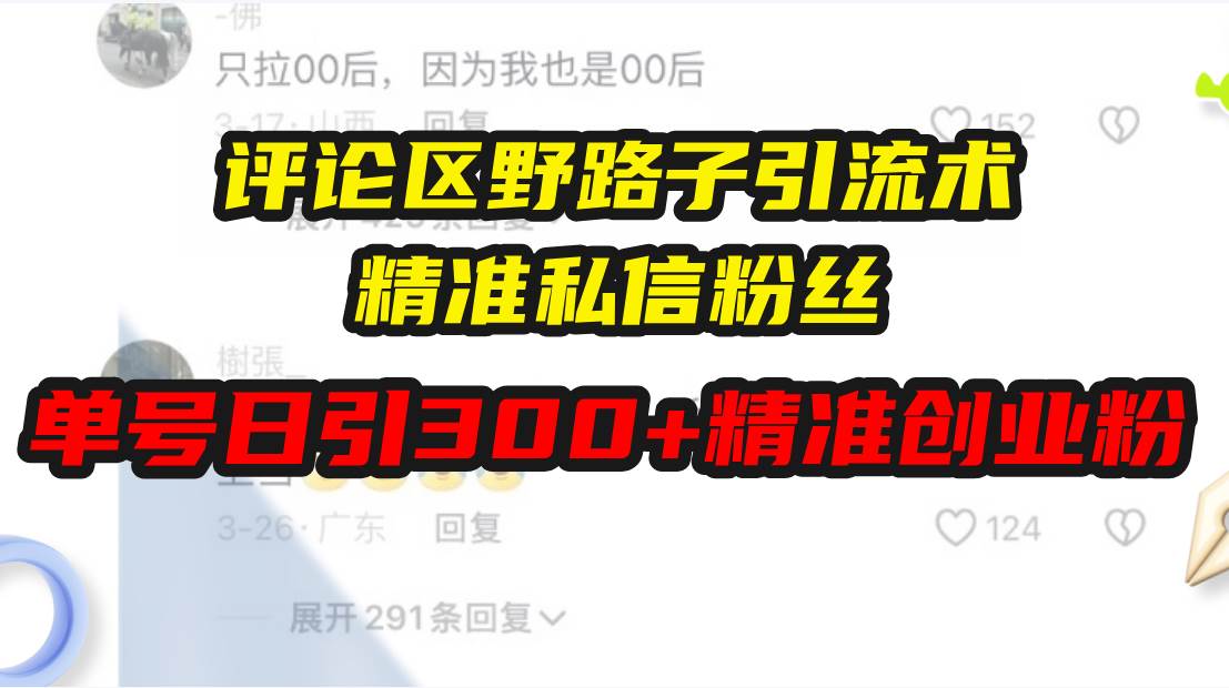 （13676期）评论区野路子引流术，精准私信粉丝，单号日引流300+精准创业粉-聚富网创