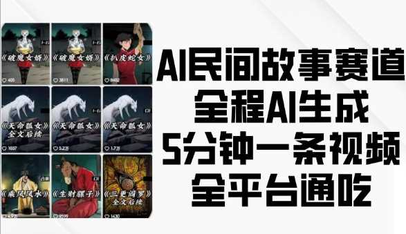 AI民间故事赛道，全程AI生成5分钟一条视频，全平台通吃-聚富网创