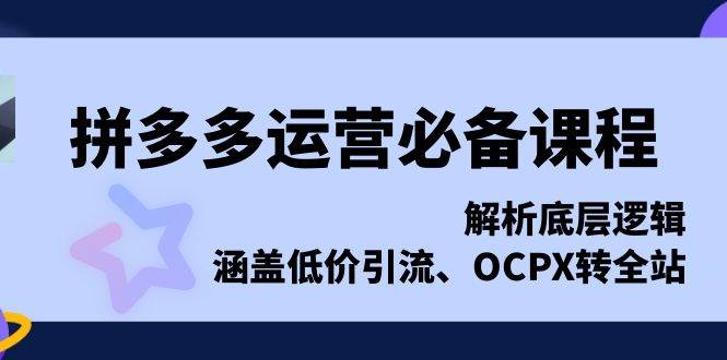 （13700期）拼多多运营必备课程，解析底层逻辑，涵盖低价引流、OCPX转全站-聚富网创