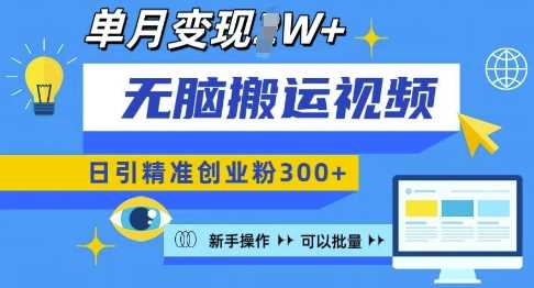 无脑搬运视频号可批量复制，新手即可操作，日引精准创业粉300+，月变现过W 【揭秘】-聚富网创