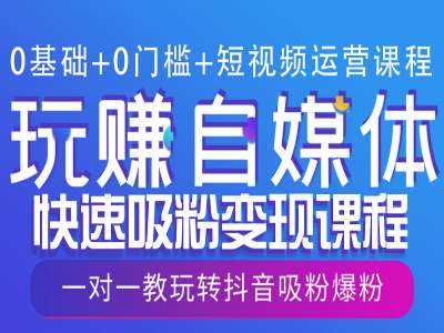 0基础+0门槛+短视频运营课程，玩赚自媒体快速吸粉变现课程，一对一教玩转抖音吸粉爆粉-聚富网创