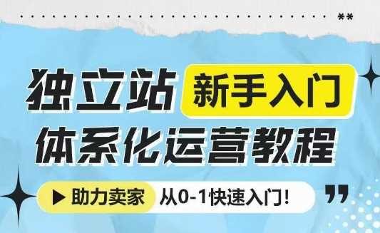 独立站新手入门体系化运营教程，助力独立站卖家从0-1快速入门!-聚富网创