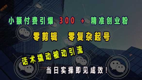 小额付费引爆 300 + 精准创业粉，零剪辑、零复杂起号，话术撬动被动引流，当日实操即见成效-聚富网创