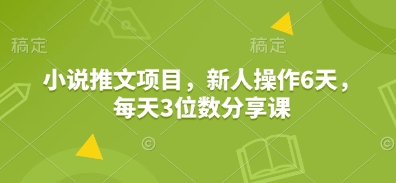 小说推文项目，新人操作6天，每天3位数分享课-聚富网创